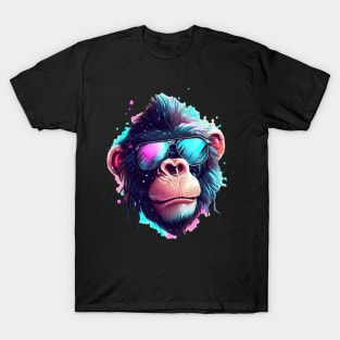 Cool Chimpanzee wearing sunglasses pastel watercolor splash T-Shirt